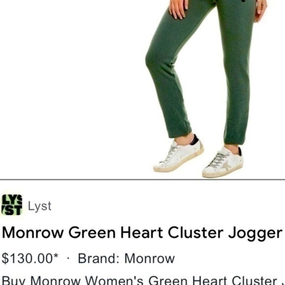 NWT Monrow Jogger Sweatpants Green black cluster Hearts M not yet preloved - Picture 11 of 12